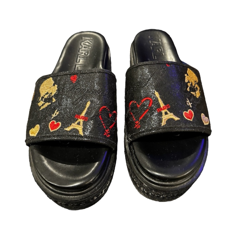 Karl Lagerfeld Paris Logo Platform Sandal- Size: 7.5